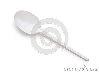 Top view of white disposable plastic spoon Stock Photo