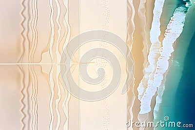 top view, white sand beach, thin waves isolated transparent, vector style. Stock Photo