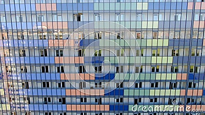 Top view of the Windows of a residential luxury home background. Motion. Colored apartment building Stock Photo