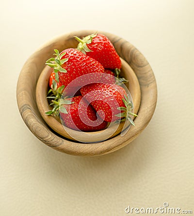 Top View Wooden Bowls Fresh Strawberries Table Stock Photo