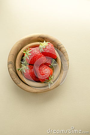 Top View Wooden Bowls Fresh Strawberries Table Stock Photo