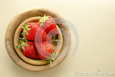 Top View Wooden Bowls Fresh Strawberries Table Stock Photo