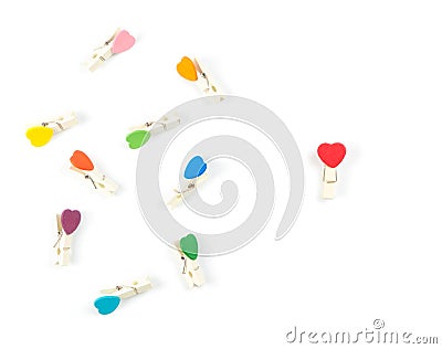 Top view Wooden colorful Paper Clip Heart set isolate on white b Stock Photo