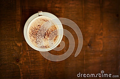 Top view wooden table, coffee cup or mock up cafe store, restaurant or diner for beverage service, drinks or espresso Stock Photo