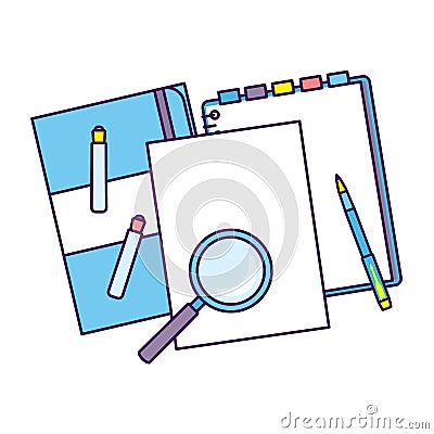 Top view of workplace with documents. Vector Illustration