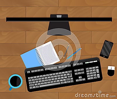 Top view of workplace table Vector Illustration