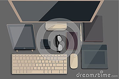 Top view workspace illustrations Stock Photo