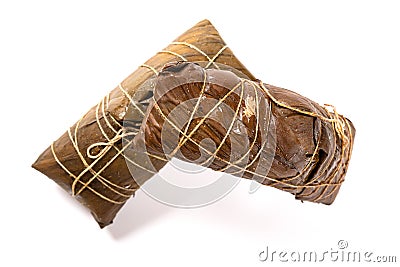 Wrapped Chinese ZongZi on white for Dragon Boat Festival ie DuanWu festival on white Stock Photo