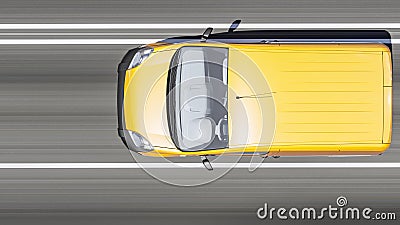 Top View of a Yellow Mini Van Moving on the Road in Daylight Stock Photo