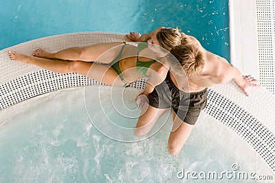 Top view - young couple relax in swimming pool Stock Photo