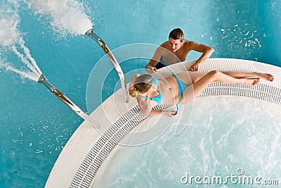 Top view - young couple relax in swimming pool Stock Photo