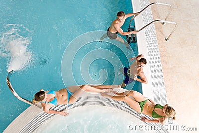 Top view - young people relax in swimming pool Stock Photo