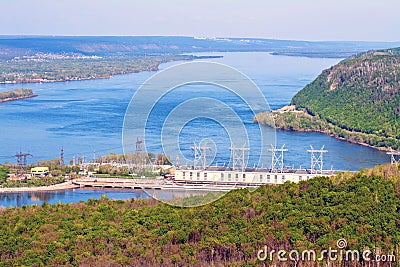 Top view of the Zhigulevskaya hydroelectric station Editorial Stock Photo