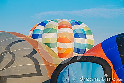 The top of an vivid envelope of hot air balloons before floating. Stock Photo