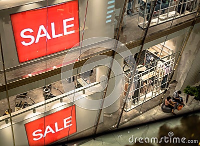 Top viwe of Shop display window and sale sign, sale borad Editorial Stock Photo