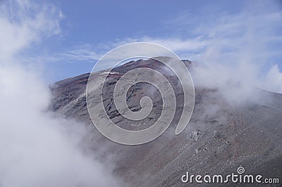 The top of the volcano Fujiyama. Stock Photo