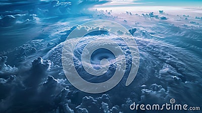 A topdown view of a hurricanes eye creating a mesmerizing pattern of clouds Stock Photo