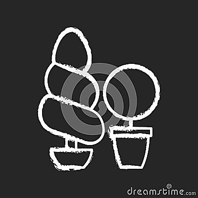 Topiaries and evergreens chalk white icon on black background Vector Illustration
