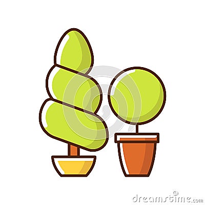 Topiaries and evergreens RGB color icon Vector Illustration