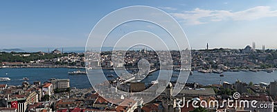 Topkapi Palace, Hagia Sophia, Blue Mosque and the Golden Horn, as seen from Galata in Istanbul, Turkey Editorial Stock Photo