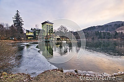 Topky pension on shore of Pocuvadlo lake during winter Stock Photo