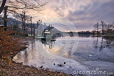 Topky pension on shore of Pocuvadlo lake during winter Stock Photo