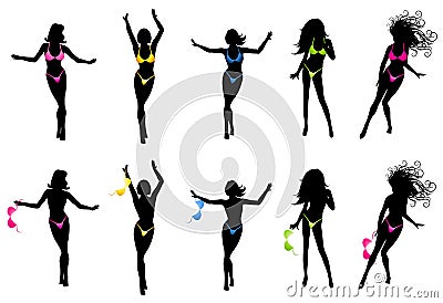 Topless and Bikini Girls Silhouettes Cartoon Illustration