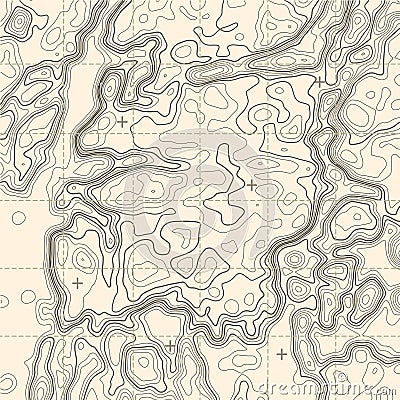 Topographic contour map with grid. Vector relief map Stock Photo