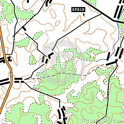 Topographic Map Background Concept With Roads, Forests, Settlements, Relief Contours. Can Be Used For Wallpaper, Web Vector Illustration