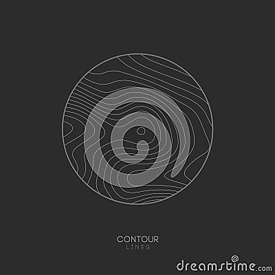 Topographic map circle logo concept on dark background. Topo map elevation lines. Contour vector abstract vector Vector Illustration