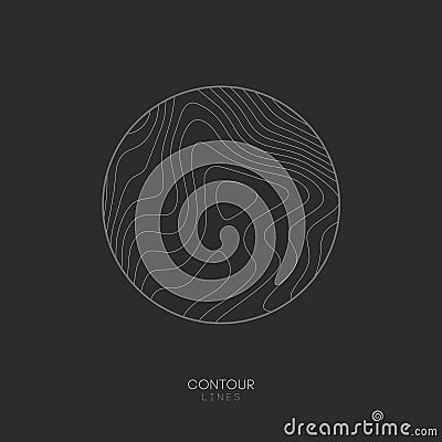 Topographic map circle logo concept on dark background. Topo map elevation lines. Contour vector abstract vector Vector Illustration