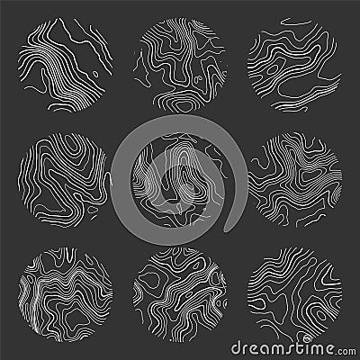 Topographic map with contour lines. Geographic terrain grid, relief height elevation. Ground path pattern. Travel and Vector Illustration