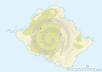 Topographic map of a fictional island Vector Illustration