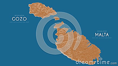 Topographic map of Malta and Gozo, Italy. Vector detailed elevation map of island. Geographic elegant landscape outline Vector Illustration