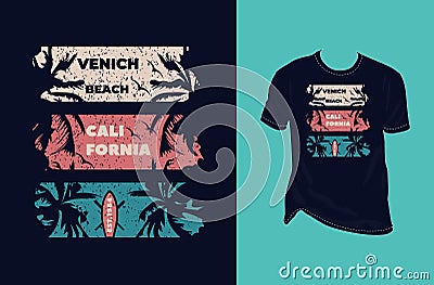 Venich Beach Vector Vintage T- Shirt Design, Vector Art T- Shirt Design plam tree surfing boat Vector Illustration