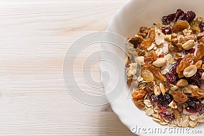 topview of bowl of muesli Stock Photo