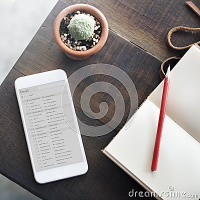 Topview Notebook Mobile Phone Email Table Concept Stock Photo