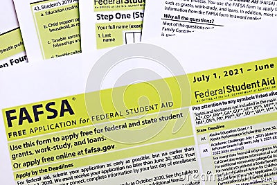 Topview photo of FAFSA - free application for federal student aid Editorial Stock Photo