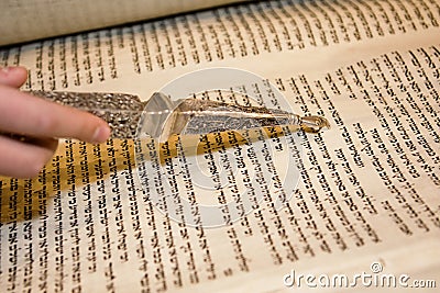 Torah Reading With A Pointer Stock Photo