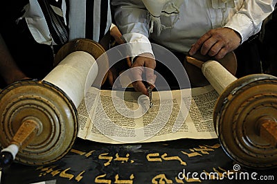 Torah reading in a synagogue Stock Photo