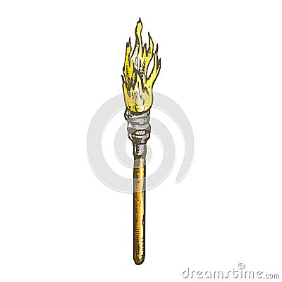 Torch Decorative Wooden Stick With Fire Color Vector Vector Illustration
