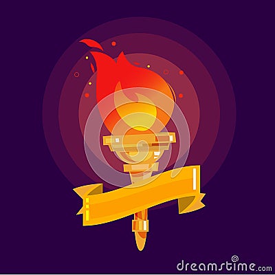 Torch of fire with ribbon to replace your text. brave, peach or Vector Illustration