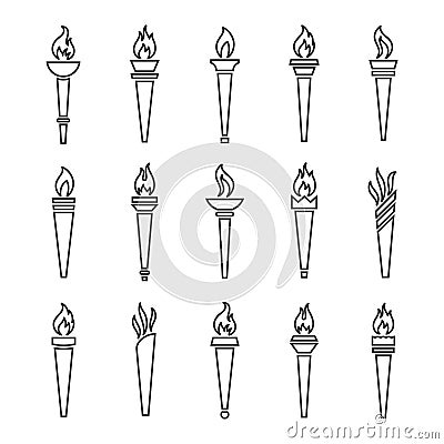 Torch flame outline set Vector Illustration