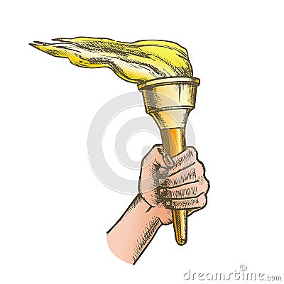 Torch Hand Holding Burning Stick Color Vector Vector Illustration