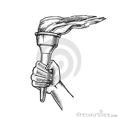 Torch Hand Holding Burning Stick Retro Vector Vector Illustration
