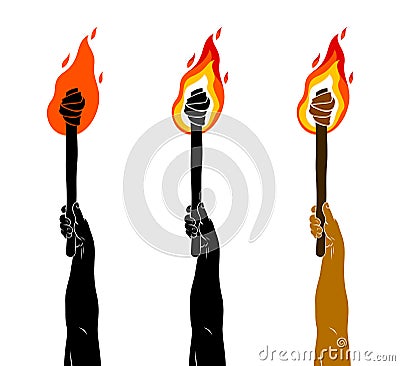 Torch in a hand raised up vector illustration, Prometheus, flames of fire, conceptual allegory art Vector Illustration