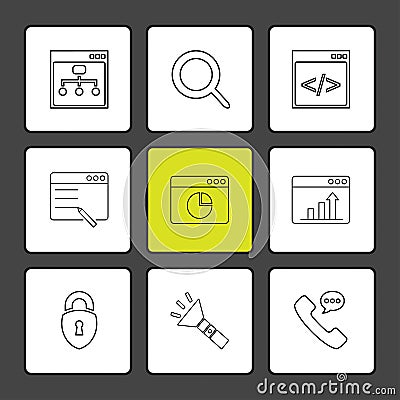 torch , lock , phone , call , windows , ui , layout , web , user Vector Illustration