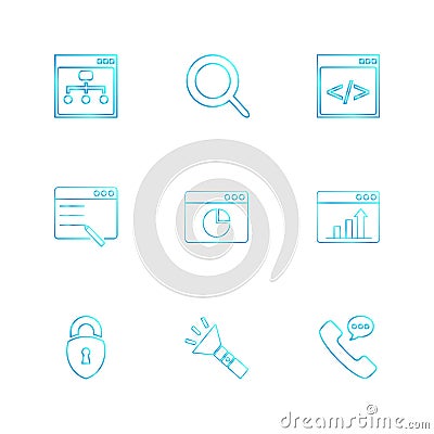 torch , lock , phone , call , windows , ui , layout , web , user Vector Illustration