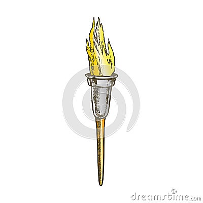 Torch Modern Metallic Burning Stick Color Vector Vector Illustration