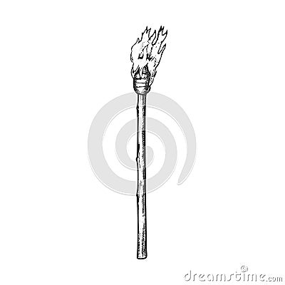 Torch Tall Handmade Wood Burning Stick Ink Vector Vector Illustration